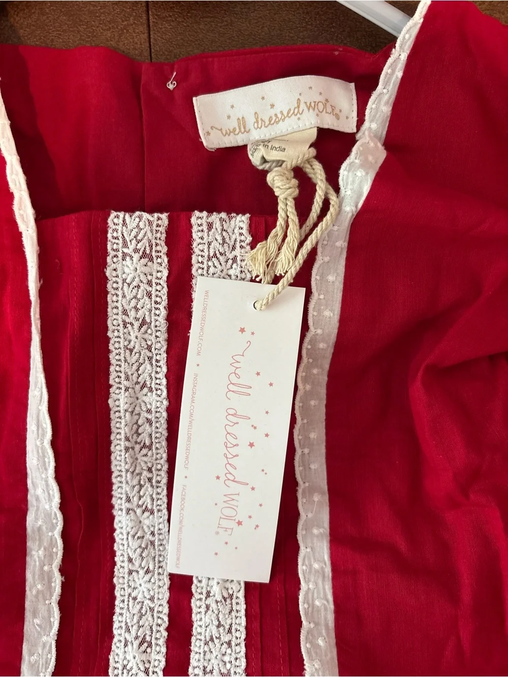 Well Dressed Wolf Red Cotton Dress with White Trim